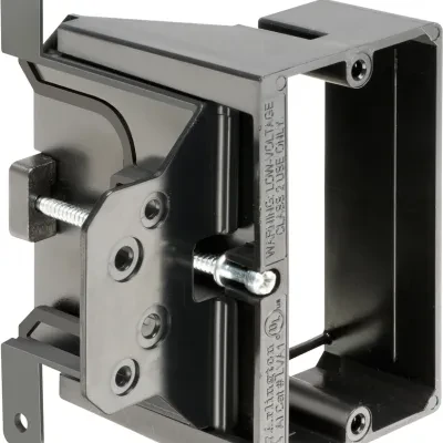 Low Voltage mounting bracket, single gang for installation on new construction for class 2 wiring only. Adjusts up to an 1-1/2" for when wall thickness is unknown.