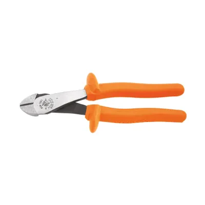 Diagonal Cutting Pliers, Insulated, High-Leverage, Angled Head, 8-Inch, Diagonal Cutters with flame retardant, impact-resistant, bright orange outer coating with two layers of insu...