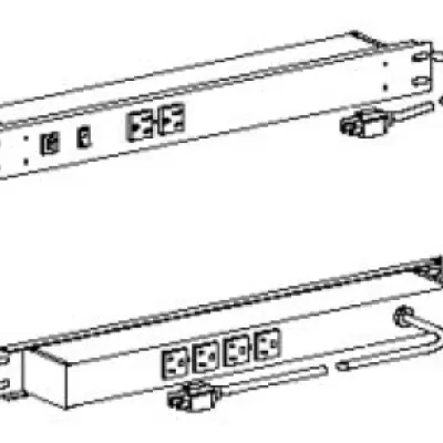 Two front, four rear outlets, lighted switch, 15A, 6' (1.8m) cord. Receptacle center-to-center 1 1/2".