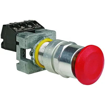 G SERIES - ALUMINUM EXTENDED MOMENTARY CONTACT SINGLE PUSH/PULL BUTTONOPERATOR - RED MUSHROOM BUTTON WITH BLANK NAMEPLATE - 1NO/1NC CONTACTRATING