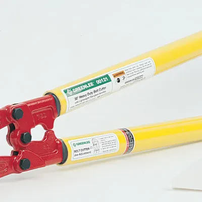 Heavy-Duty Bolt Cutter 18" with Fiberglass Handle.  Unique cam bolt blade adjustment for easy cutter alignment.  Forged steel blades for long life.  Clevis-mounted blades for great...
