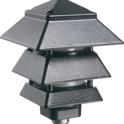 Pagoda style landscape light fixture. three wire fixtures for our Gard-N-Post line. Cast aluminum. Color Black. Uses maximum a 40 watt halogen, 40 watt incandescent or a 14 watt fl...
