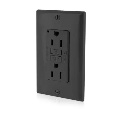 15 Amp, 125 Volt Receptacle/Outlet, 20 Amp Feed-Through, Self-test SmartLock Pro Slim GFCI, monochromatic, back and side wired, nylon wallplate/faceplate and self grounding clip in...