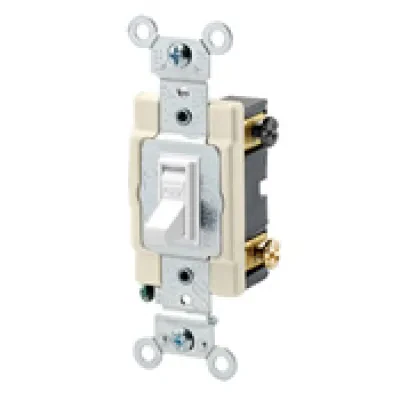 20-Amp, 120/277-Volt, Toggle Framed Double-Pole AC Quiet Switch, Commercial Grade, Grounding, White