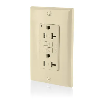 Shallow Tamper Resistant GFCI Receptacle Nema 5-20r 20a-125v Receptacle, 20a-125v Feed-through W/Test And Reset Buttons W/ Mounting Screw, Washers, Instruction Sheet, And Self-Grou...