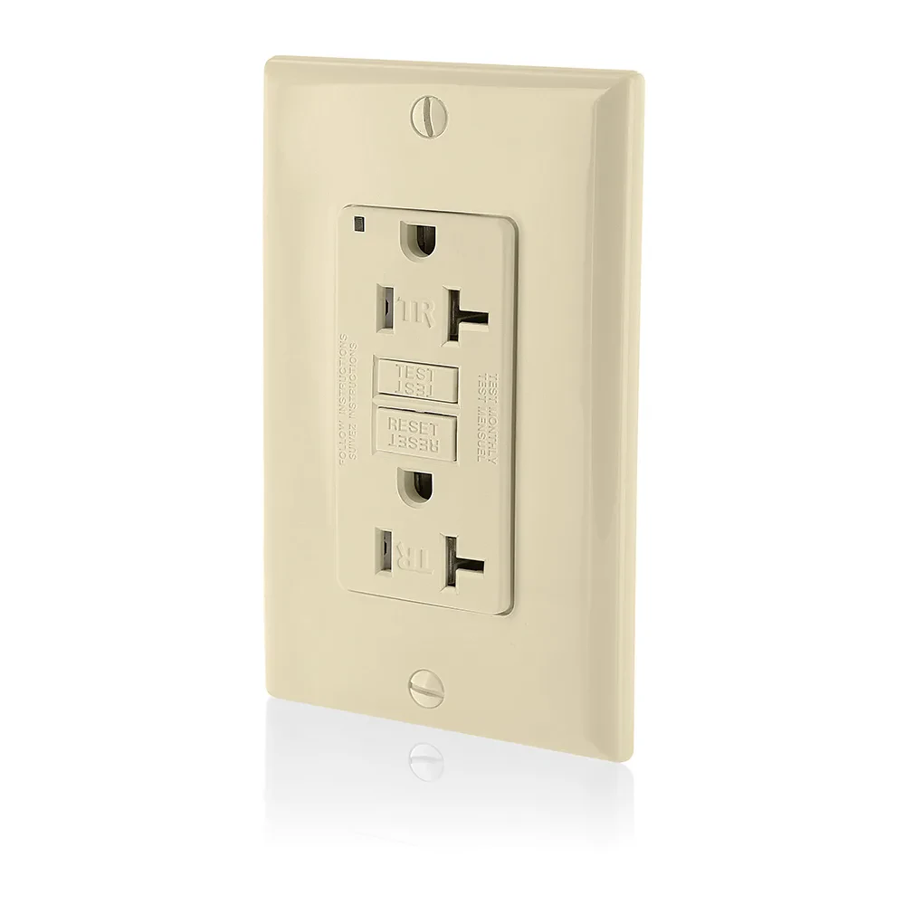 Shallow Tamper Resistant GFCI Receptacle Nema 5-20r 20a-125v Receptacle, 20a-125v Feed-through W/Test And Reset Buttons W/ Mounting Screw, Washers, Instruction Sheet, And Self-Grou...