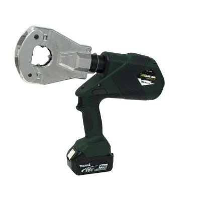 Gator® Battery Powered 6 Ton Quad Flip Top Crimper with 12V Charger.  Equipped with Bluetooth™ Communication enabled via the Greenlee Gator Eye app. Features LED display screen com...
