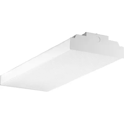 Wrap around with clear extruded acrylic diffuser. Squared white end caps. Surface mounted white chassis regressed within trim. The fixture is energy efficient LED with 2324 lumens...