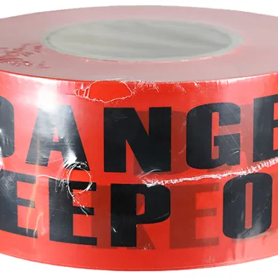 Barricade Tape, Red, 1000 ft. length, Reusable Polyethylene material, "Danger Keep Out" legend, 3 mil. thickness, 3 in. width