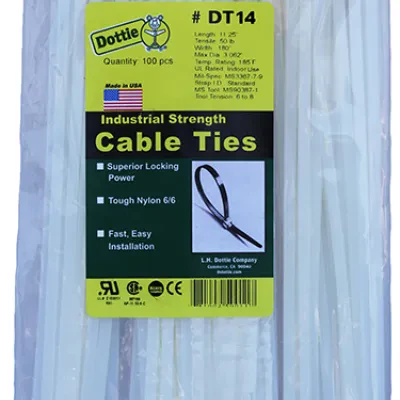 Standard Duty Cable Ties, 0.18 in. width, 14.25 in. length, 0.052 in. thickness, 4 in. bundle diameter, Nylon material, Natural, 50 lb. tensile strength