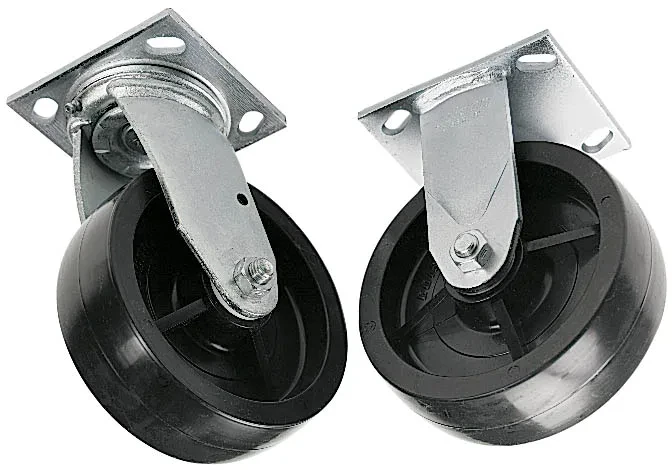 Casters, Two (2) Swivel and Two (2) Rigid 6" with 2000 Pound Capacity.  Caster bolt pattern 2-7/8" x 3-1/4".  Polyolefin-injected molded hard casters: stain-resistant, chemical-res...