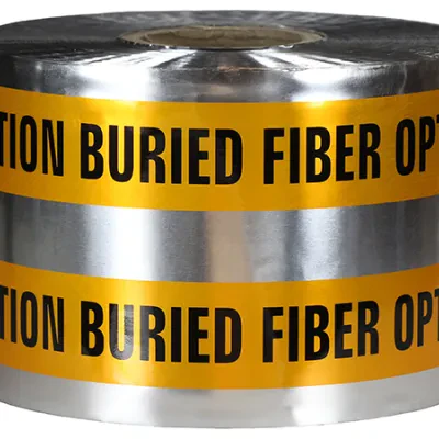 Detectable Tape, Orange, 1000 ft. length, Foil Bonded Polyethylene material, "Caution Buried Fiber Optic Line Below" legend, 4.5 mil. thickness, 6 in. width