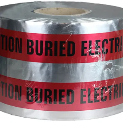 Detectable Tape, Red, 1000 ft. length, Foil Bonded Polyethylene material, "Caution Buried Electric Line Below" legend, 4.5 mil. thickness, 6 in. width