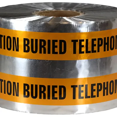 Detectable Tape, Orange, 1000 ft. length, Foil Bonded Polyethylene material, "Caution Buried Telephone Line Below" legend, 4.5 mil. thickness, 6 in. width
