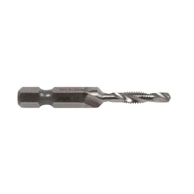 Combination Drill/Tap Bits.  8-32NC.  Complete hole drilling, tapping and deburring/countersinking in one operation with power drill saves labor and time.  Back tapered beyond tap...