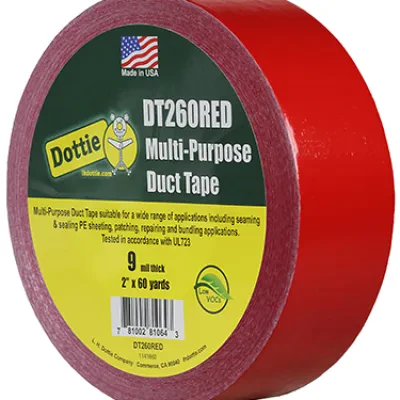 Duct Tape, Polyethylene material, Red, 60 yd. length, 2 in. width, 9 mil. thickness, +200 DEG F temperature range, Cloth backing material