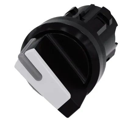 Selector switch, can be illum., 22mm, round, plastic, black, white, short selector switch, 2 switch positions o-i, momentary contact type, actuating angle 45 deg., 10 30h/12h