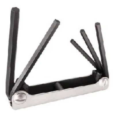 Folding Hex Key Set, 5-Key, SAE Sizes, Folding Hex Keys with two key positions (straight-out or right angle) for extra leverage