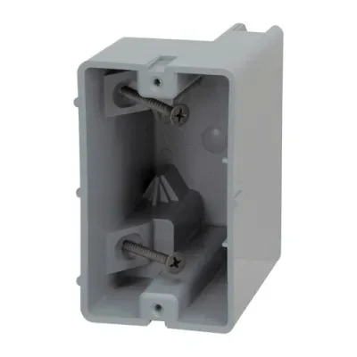 SMART BOX 1-GANG ORIGINAL DEVICE BOX, PVC, GRAY, WALL MOUNTING, CUBIC CAPACITY: 22.5 CU-IN, DIMENSIONS: 2-1/4 IN WIDTH X 4 IN DEPTH X 3-3/4 IN HEIGHT, MASTER QUANTITY: 50, UL LISTE...