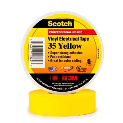 Scotch® Vinyl Color Coding Electrical Tape 35 is a 7 mil thick, premium grade, color coded electrical tape. This flame retardant tape is suitable for use in phase identification, c...