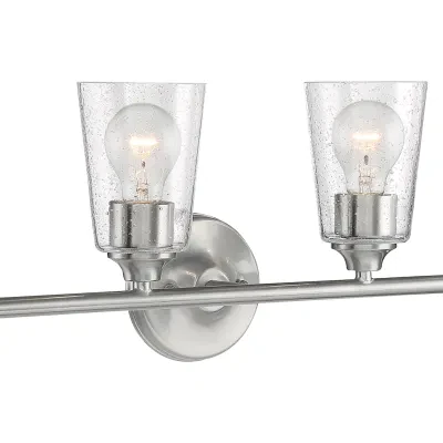 Bransel 4-Light Vanity Fixture - Brushed Nickel Finish with Clear Seeded Glass