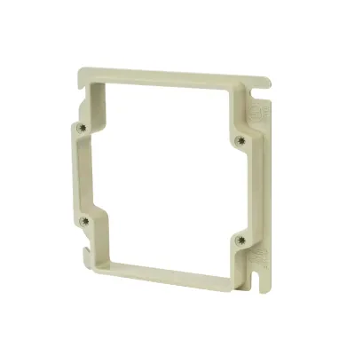 6.7 Cu. In. 4 square inch electrical junction box two gang plaster ring - Quick change/assemble cover screw holes and slots, molded-in splined device holes - Cover for Allied Mould...