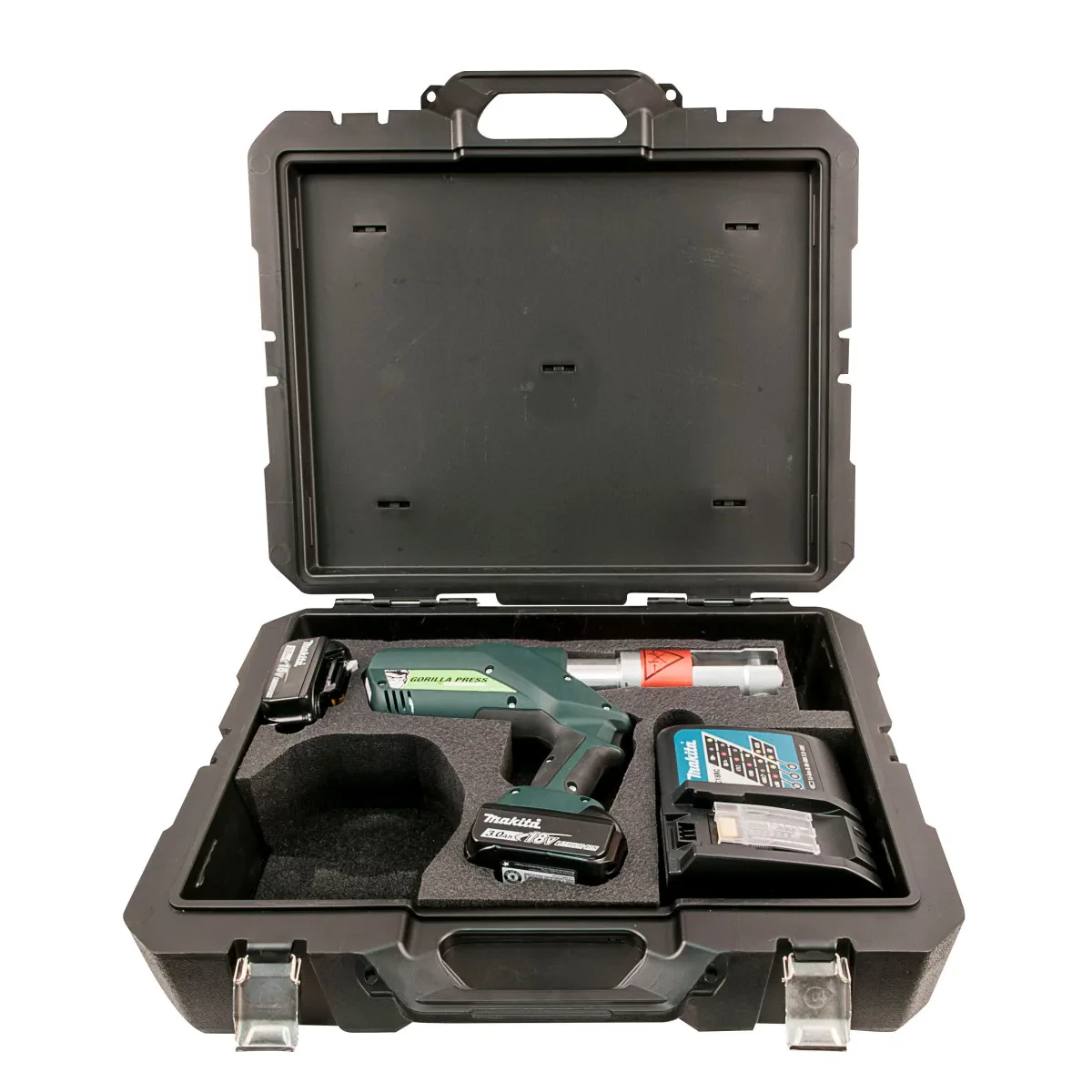 Gorilla Pistol Grip Press Tool, Battery and Charger Kit.  Intelligence for accurate pressing.  No open flame.  Safely install fittings without soldering or welding.  Works on a wet...