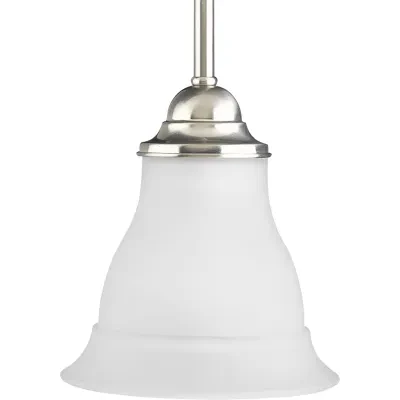 One-light mini-pendant featuring soft angles, curving lines and etched glass shades. Gracefully exotic, the Trinity Collection offers classic sophistication for transitional interi...