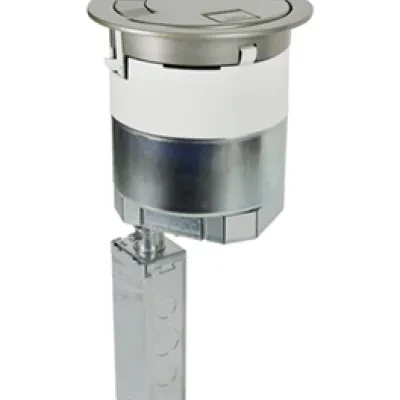 Recessed Prewired Flush Style Poke-Thru Assembly – Designed to be installed in a concrete floor which has access in the ceiling of the floor below for running power, data and A/V s...