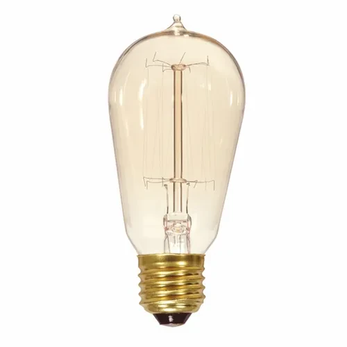 Incandescent Vintage Lamp, Designation: 40ST19/CL/15S/120/Vintage, 120 V, 40 WTT, ST19 Shape, E26 Medium Base, Clear, Cage Style Filament, 3000 HR, Lumens: 135 LM Initial, 5-3/16 I...