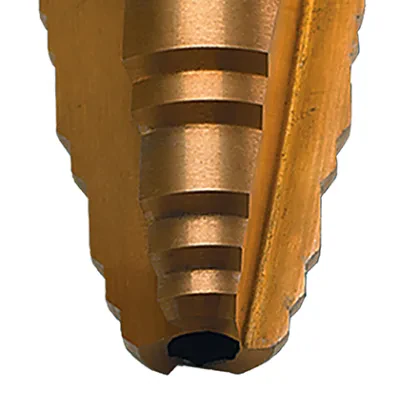 Tip Bit, 9 drill stages, 5/8 in. minimum drill diameter, 1-3/8 in. maximum drill diameter, M2 High Speed Steel material, Cobalt Titanium Coated finish, 1-3/8 in. Size, 1/4 in. shan...