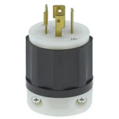 20 Amp, 250 Volt 3-phase, NEMA L15-20P, 3P, 4W, Locking Plug, Industrial Grade, Grounding - Black-White