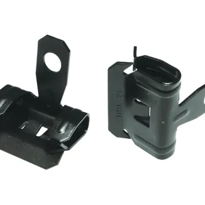 Knock-On Beam Clamp, 1/8 -1/4 in. flange range, 1 hole, Black, Conduit to Drop Flange clip type, 1/4 in. mounting holes, Spring Steel, Ceiling mounting, For use with Jack Chain Cei...