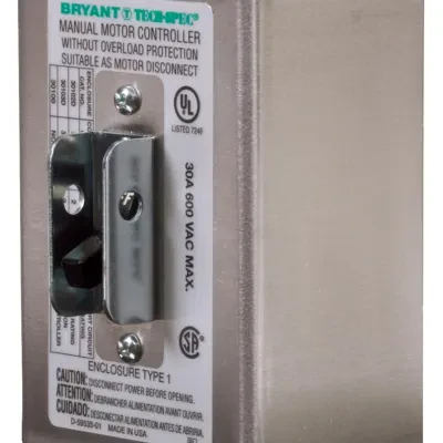 Switches and Lighting Controls, Industrial Grade, Toggle Switches, Motor Disconnects, Double Pole, 30A 600V AC, Side Wired Only, Black, With NEMA 1 Enclosure