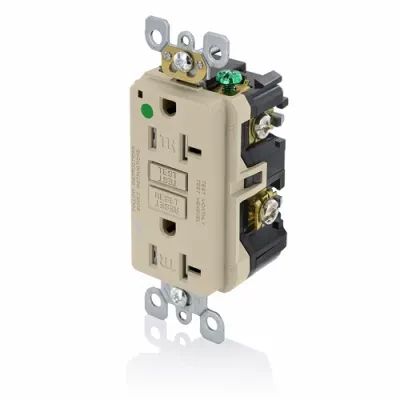 20 Amp. 125 Volt. 20 Amp Feed-Through. Hospital Grade. Tamper-Resistant. AFCI Receptacle. Monochromatic. Back and side wired. Nylon wallplate included. Screws and self grounding cl...