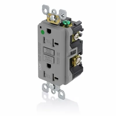 20 Amp. 125 Volt. 20 Amp Feed-Through. Hospital Grade. Tamper-Resistant. AFCI Receptacle. Monochromatic. Back and side wired. Nylon wallplate included. Screws and self grounding cl...