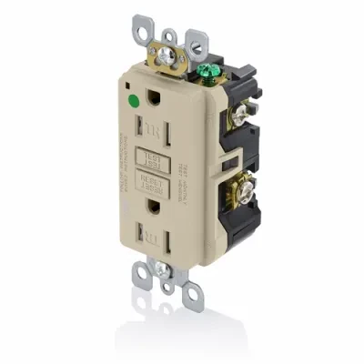 Hospital Grade. Tamper Resistant Afci Receptacle. Nema 5-15r 15a-125v. 20a-125v Feed-through. Self-ground Clip. Ivory W/Ivory Test And Reset Buttons.