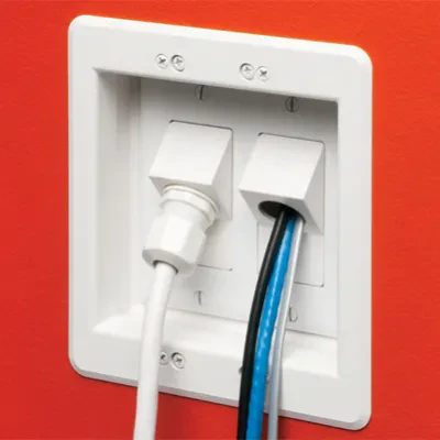 45 Degree white non metallic knockout entry device. For installation of 1/2" trade size fitting. Includes two #6 screws.