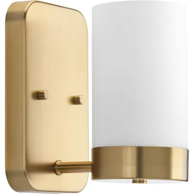 Achieve a mid-century modern look with Elevate, which boast an etched white glass shade and a frame inspired by Space Age styling in a Brushed Bronze finish. This one-light bath is...
