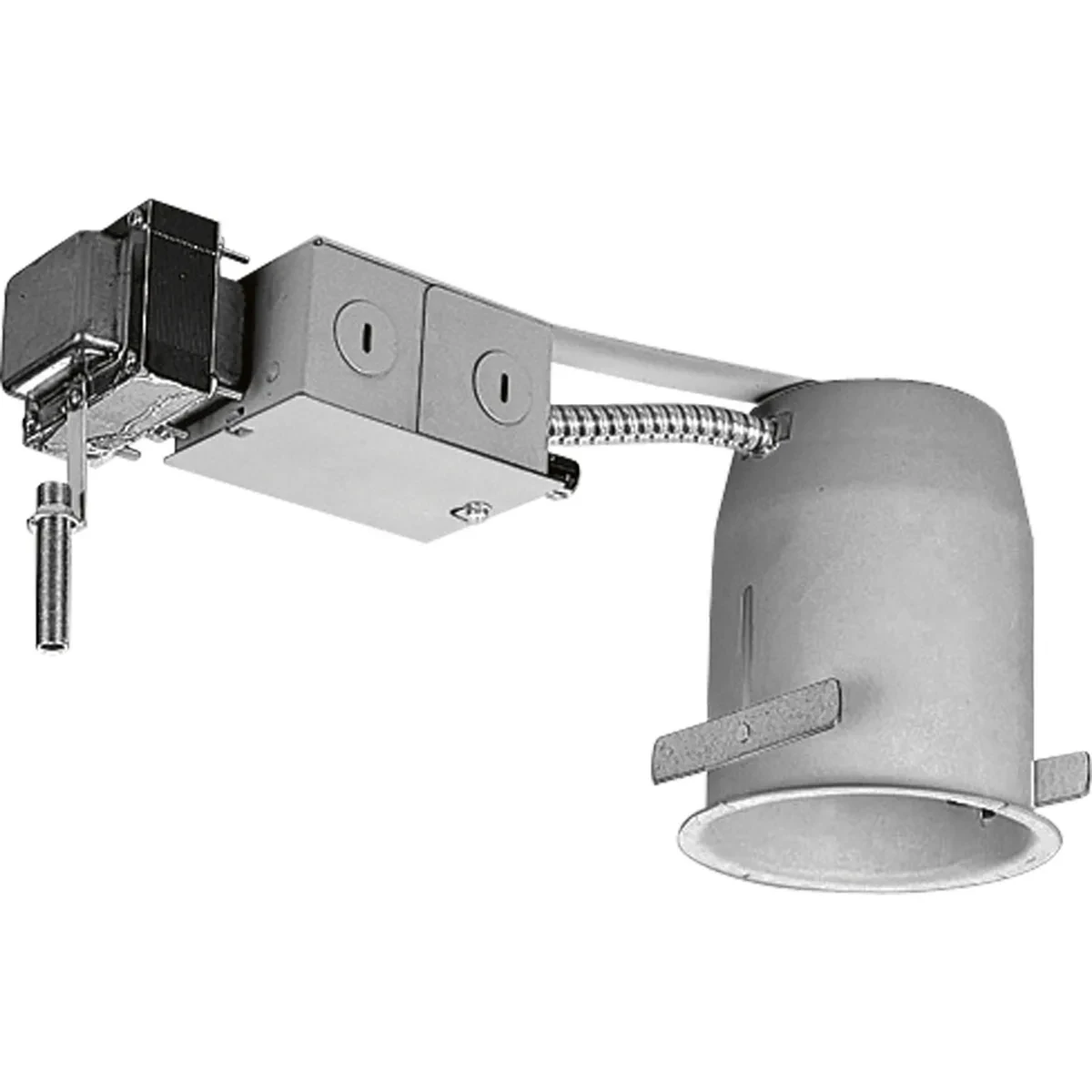 For use in existing ceilings. Integral flange on housing and exclusive locking bars permit quick mounting on ceilings from 1/2 in to 1 in thick. UL and CUL listed for damp location...