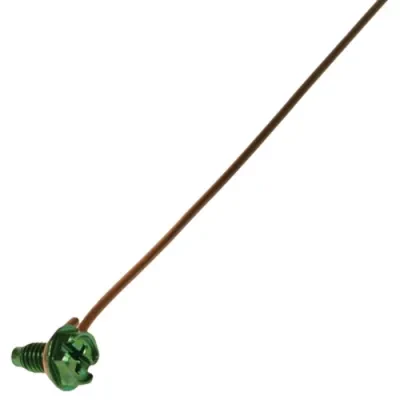 Grounding Pigtail with Screw, Bare Wire, 7 in. length, Green, Copper material, Slotted, Phillips, Dog Point Screw, Hex Washer included, Zinc Coated finish, 100 per box, #14 Size, S...