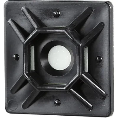 Mounting Bases, 0.19 x 0.74 in. mount size, Nylon material, Black, #4 screw holes, Adhesive mounting, 0.05 in. slot height, 0.2 in. slot width, 0.74 in. width, 0.19 in. height