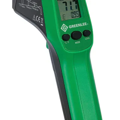 Infrared Thermometer offers safe, non-contact temperature measurement.  Laser spot indicator shows approximate center of target measurement area.  Display temperatures in either Fa...