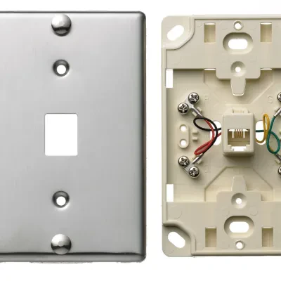 Hubbell Premise Wiring Products, Plates, Wall Phone, 6-Position 4-Conductor, Screw Terminal, Stainless Steel