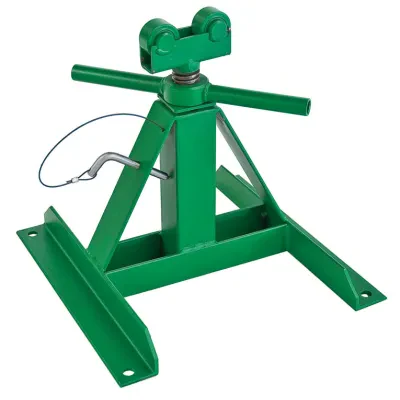 Wide, welded steel base foradded stability with 5/8 IN holes.     Roller bearings fit in thespindle groove to keep the spindle in place and turning freely.     Two stands and a spi...