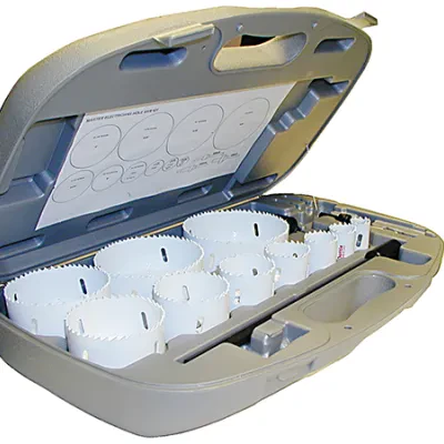 Master Electricians Hole Saw Kit, 7/8, 1-1/8, 1-3/8, 1-3/4, 2, 2-1/2, 3, 3-5/8, 4-1/8, 4-1/2 in. Size, 3/8 to 2 in. conduit size, 10 pieces