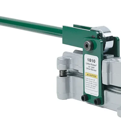 Bends offsets in one easy operation. Insert conduit, depress handle, release and remove conduit.  Makes identical offsets every time for wall mounted boxes with exposed conduit.  C...