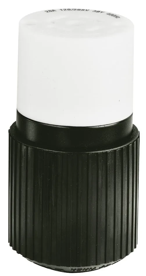 Locking Devices, Industrial, Female Nylon Connector Body, 20A 3-Phase Wye 120/208V AC 400Hz, 4-Pole 5-Wire Grounding, Non-NEMA, Screw Terminal, Black and White