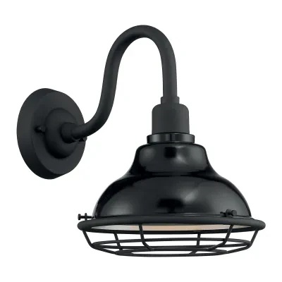 Newbridge 1-Light Small Outdoor Wall Sconce Fixture - Gloss Black Finish with Silver and Textured Black Accents