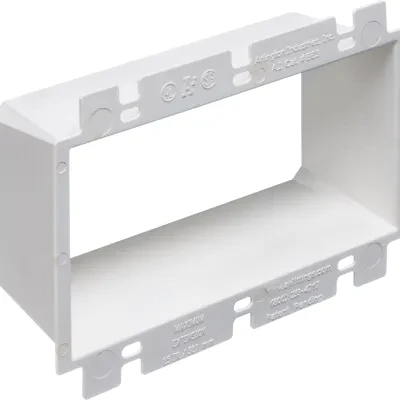 Box Extender, levels and supports the wiring device where the box is set back from the wall surface extends the box up to an 1-1/2. 2 hour fire rating. three gang.